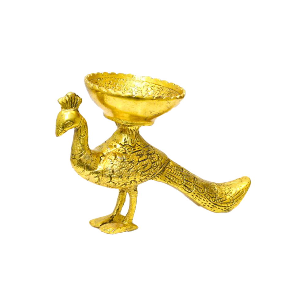 Golden Metal Peacock Bowl   5.8x5.5 Inches, Decorative Home Decor Accent